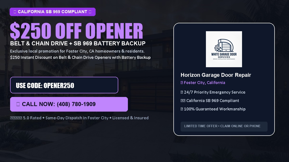 $250 OFF Smart Garage Door Opener Installation (Belt & Chain Drive with California SB 969 Battery Backup) in Foster City, CA